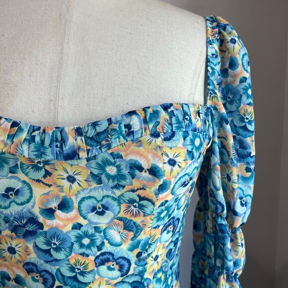 Paloma Blue Romantic Long Blue Floral Sleeve Isla Midi Dress Size Small - Picture 5 of 11